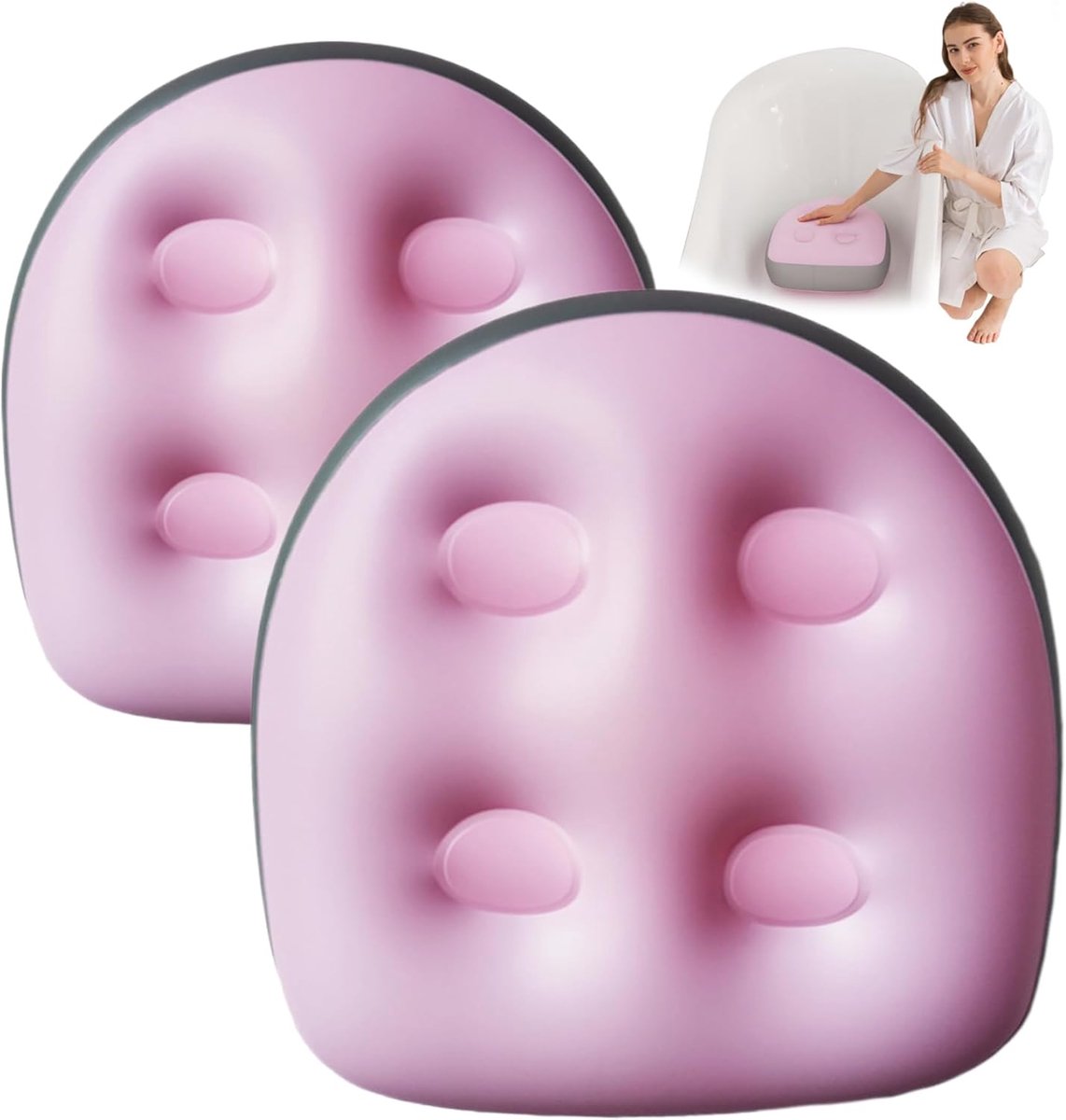 Set van 2 - Met water gevulde mat - Opblaasbaar zitkussen - Opblaasbare spa-verhogingsmat - Opblaasbare PVC-verhogingsmat voor bubbelbad - Geschikt voor badkuipen, zwembaden, enz. - 41*42*15 cm - Roze
