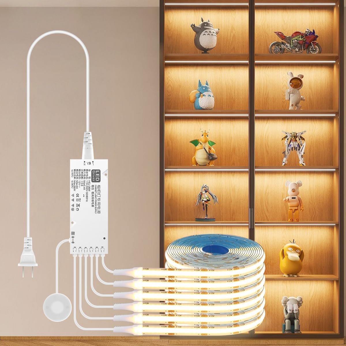 SnelShoppen - COB LED Strip 2m Warm Wit 12V met Touch Dimmer voor Keuken, Kasten, Planken, Wijnkasten - Snijbaar en Energiebesparend