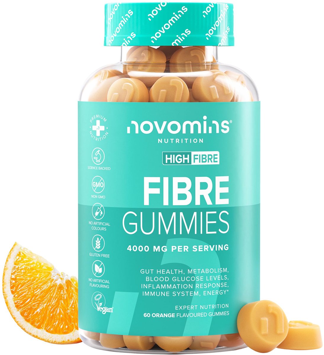 Novomins Vezels Gummies - 4000 mg - 60 Gummies - Sinaasappel