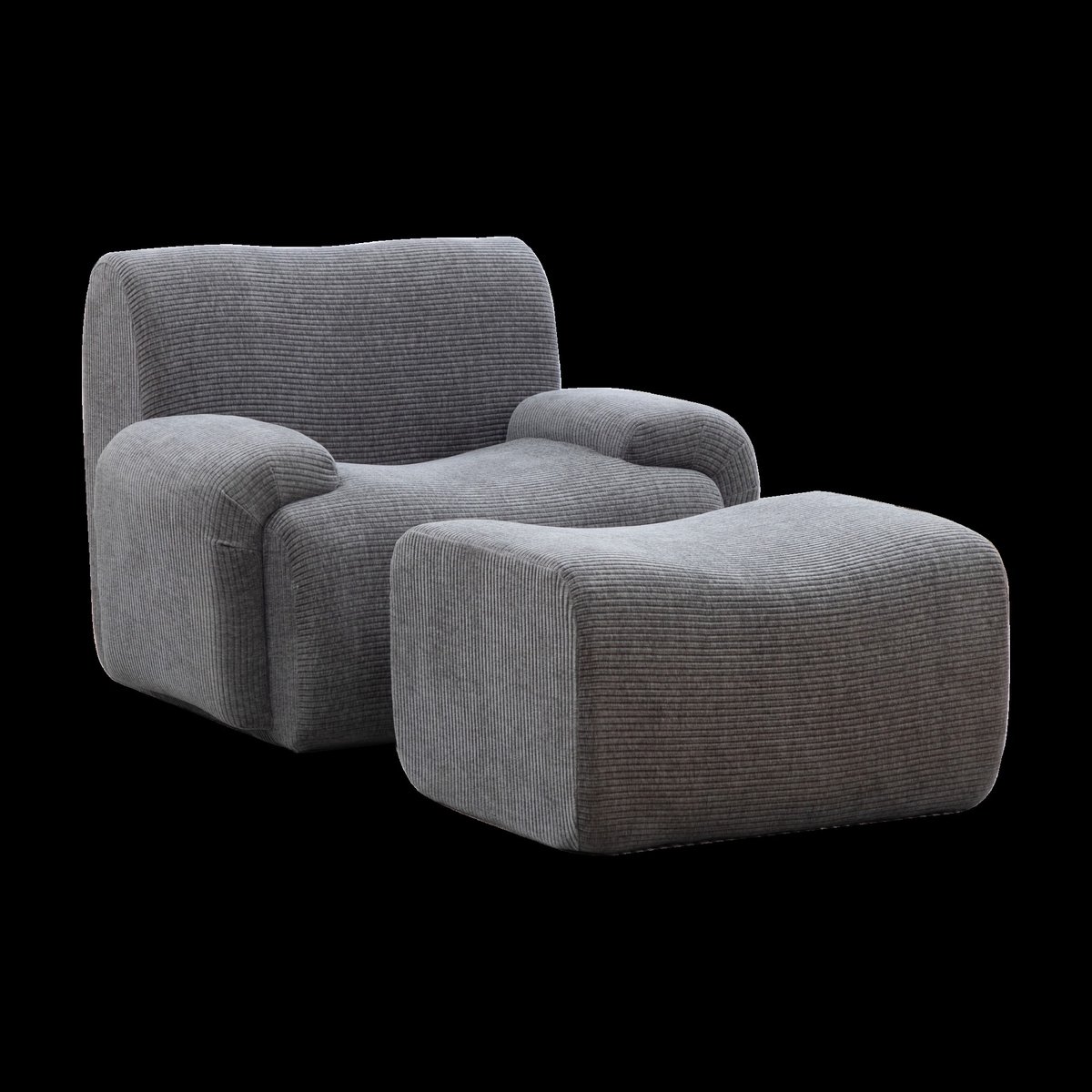 YYchan fauteuil met voetenbank - grijs - 113 x 94 x 78,5 cm - voetenbank 82 x 61,7 x 44,5 cm