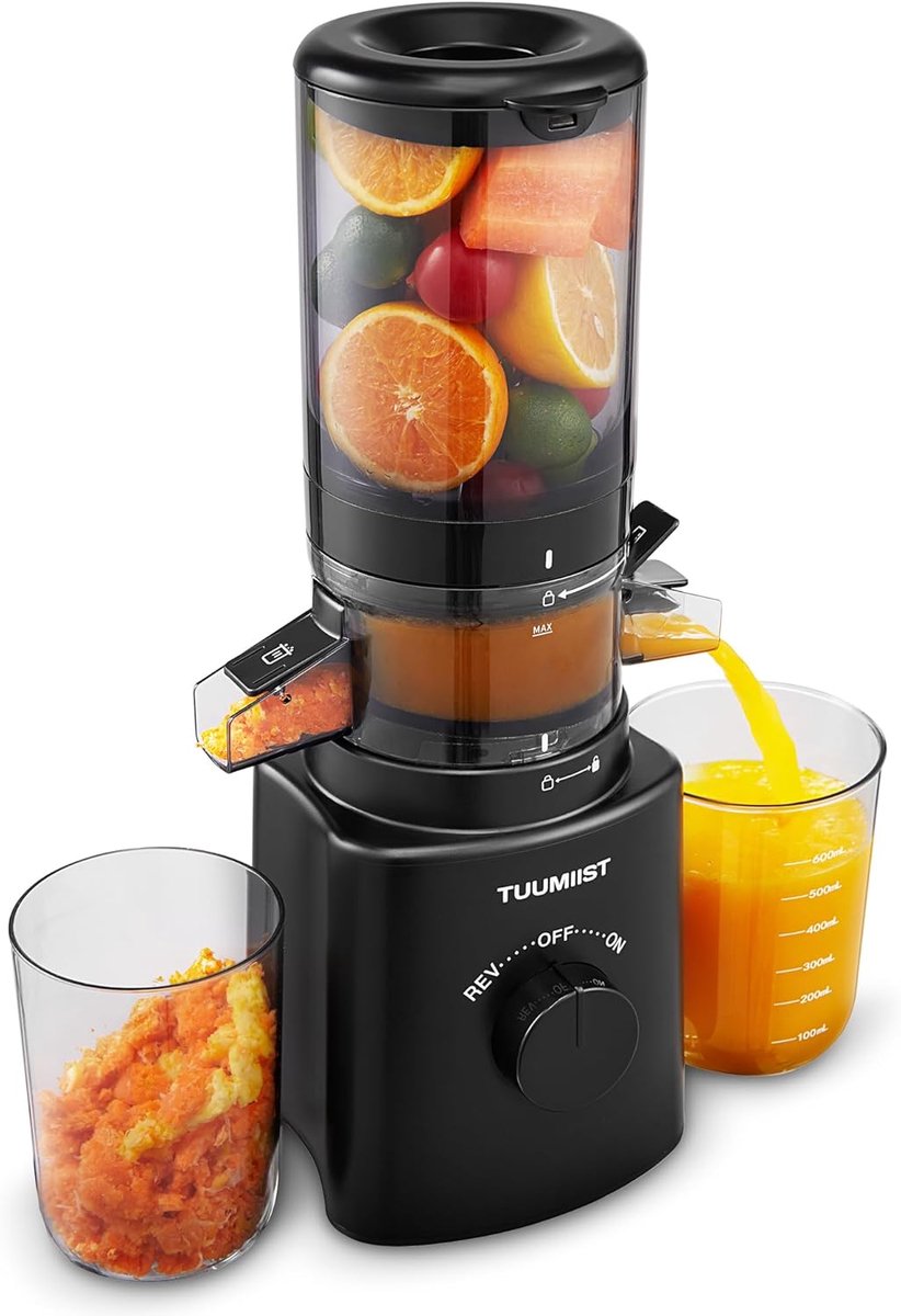 Thijox - Slow Juicer met 108 mm Vulschacht, Citruspers voor Groenten en Fruit, Compacte Sapcentrifuge met Hoge Sapopbrengst en Eenvoudige Reiniging, 2
