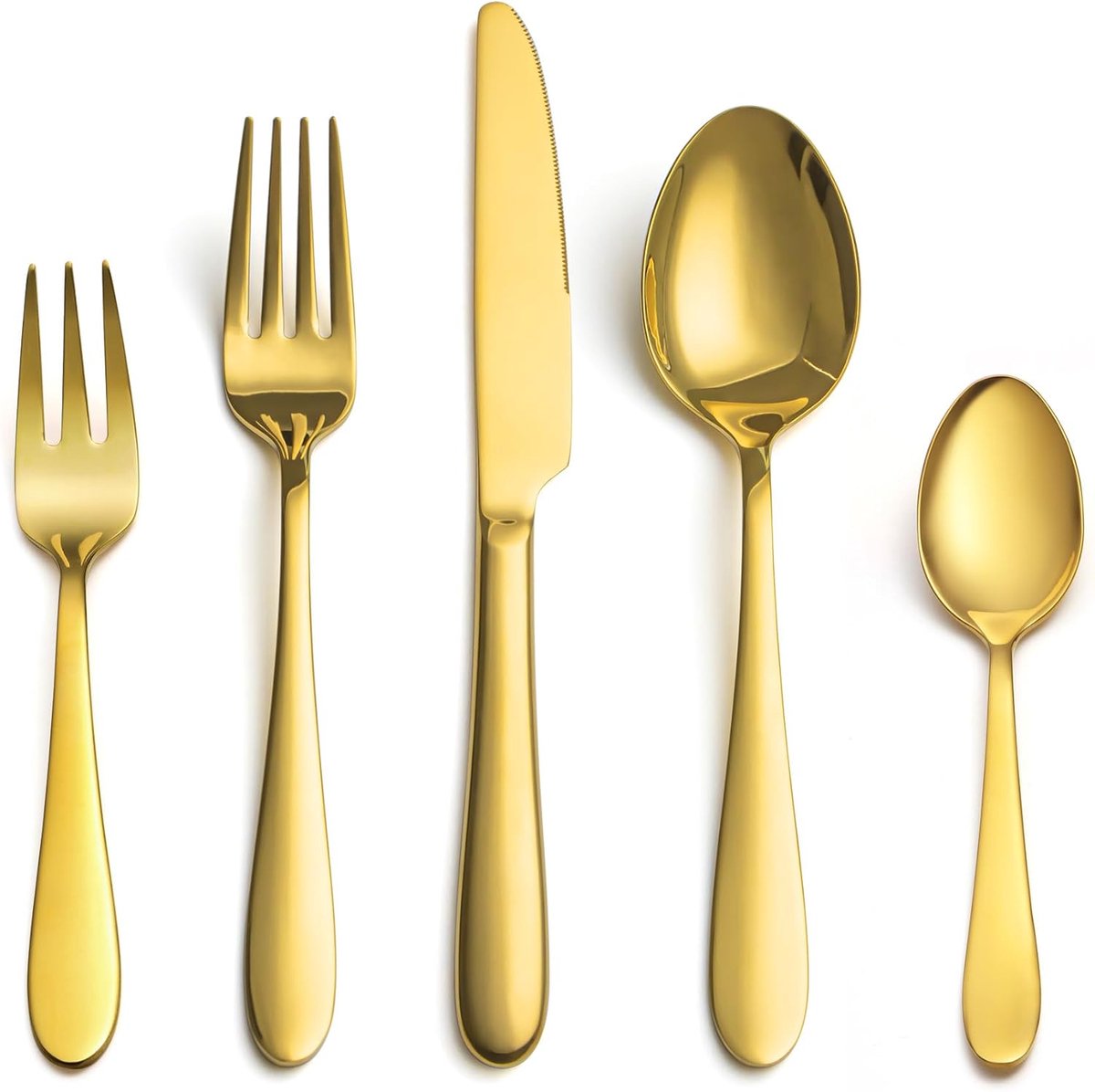 SnelShoppen - Gouden Eetbestek Set voor 6 Personen, 30-Delige Premium RVS Bestekset, Shiny Goud Tafelbestek met Messen, Vorken, Lepels, Elegant Tablew