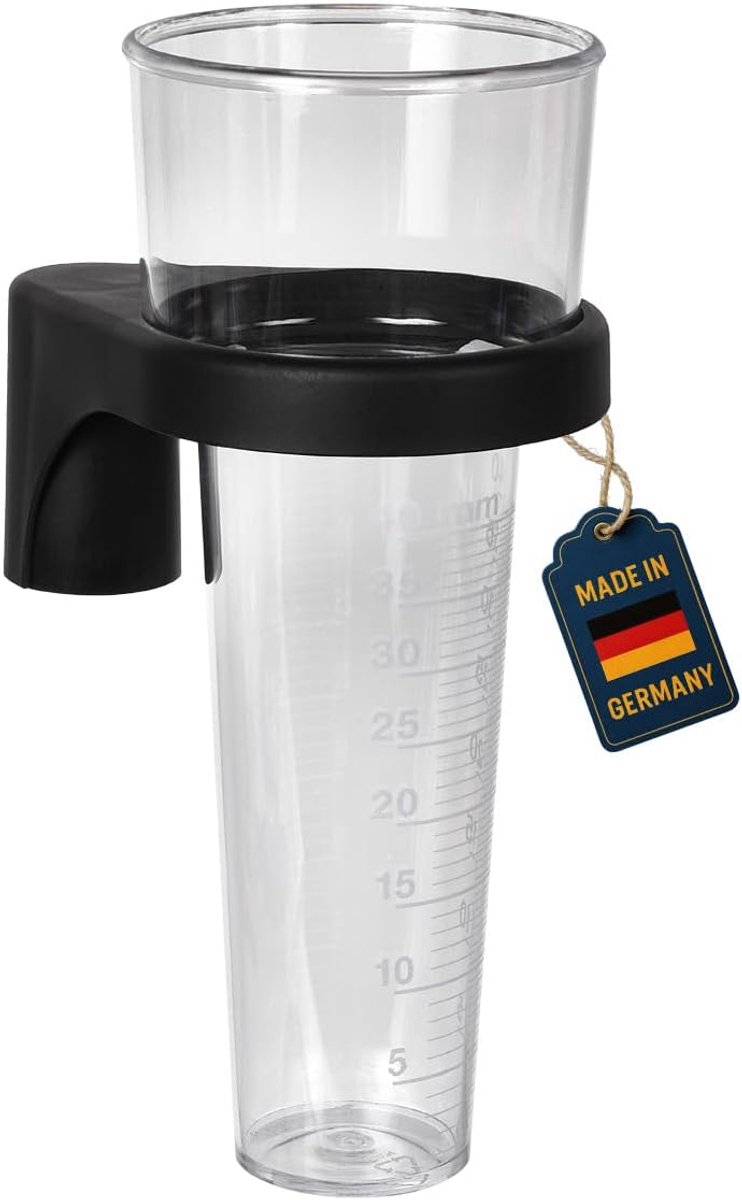 Thijox - Analoge Regenmeter - Weerbestendige Neerslagmeter van Hoogwaardige Kunststof - Transparant - (L) 82x(B) 82x(H) 202 mm - Voor Tuin, Camping en