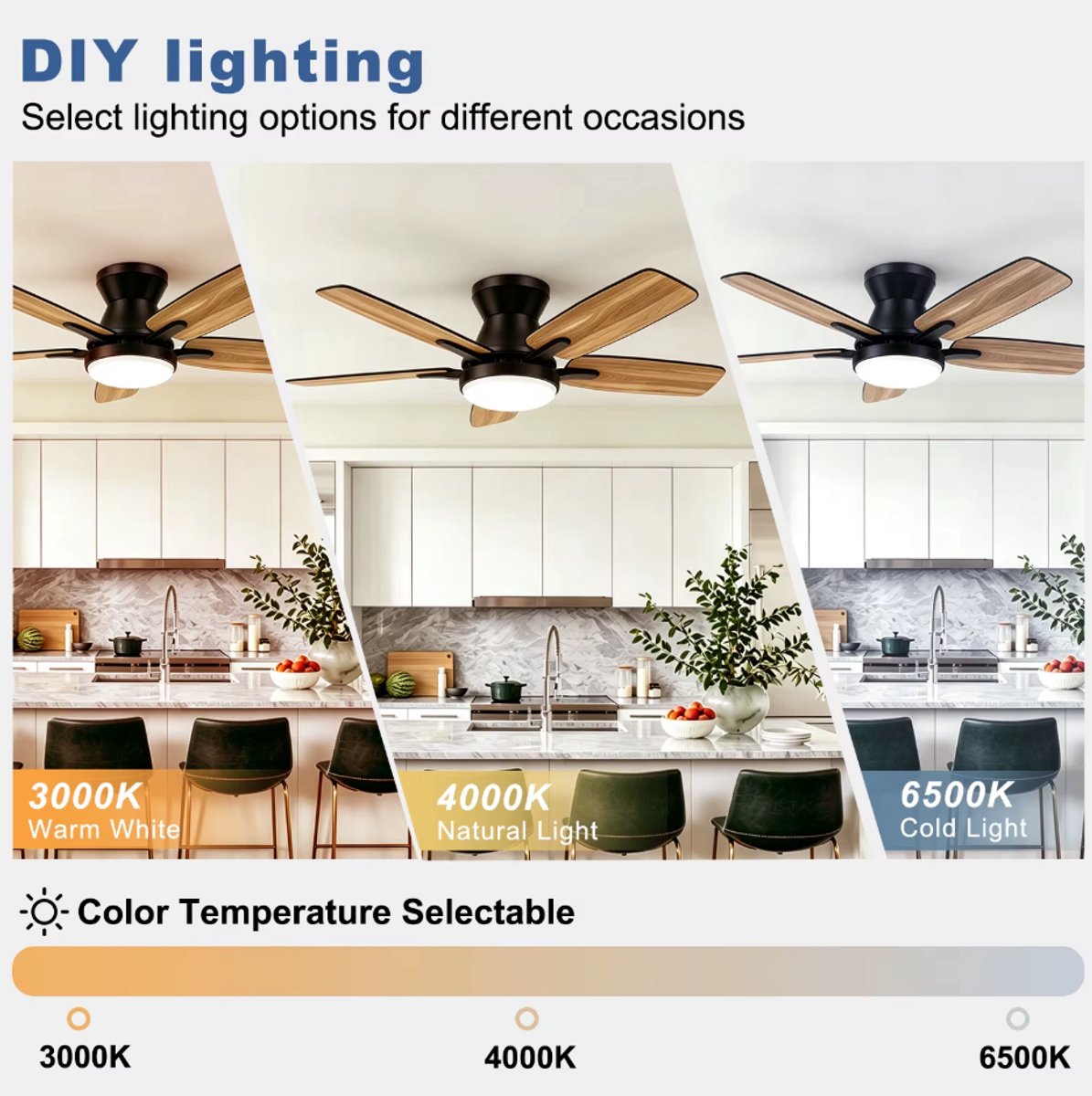 Plafondventilator met verlichting - Met Afstandsbediening - stille ventilator - 106 cm - plafondventilatoren - met 5 houten ventilatorbladen - houtnerf/zwart - voor slaapkamer en woonkamer – foto 7
