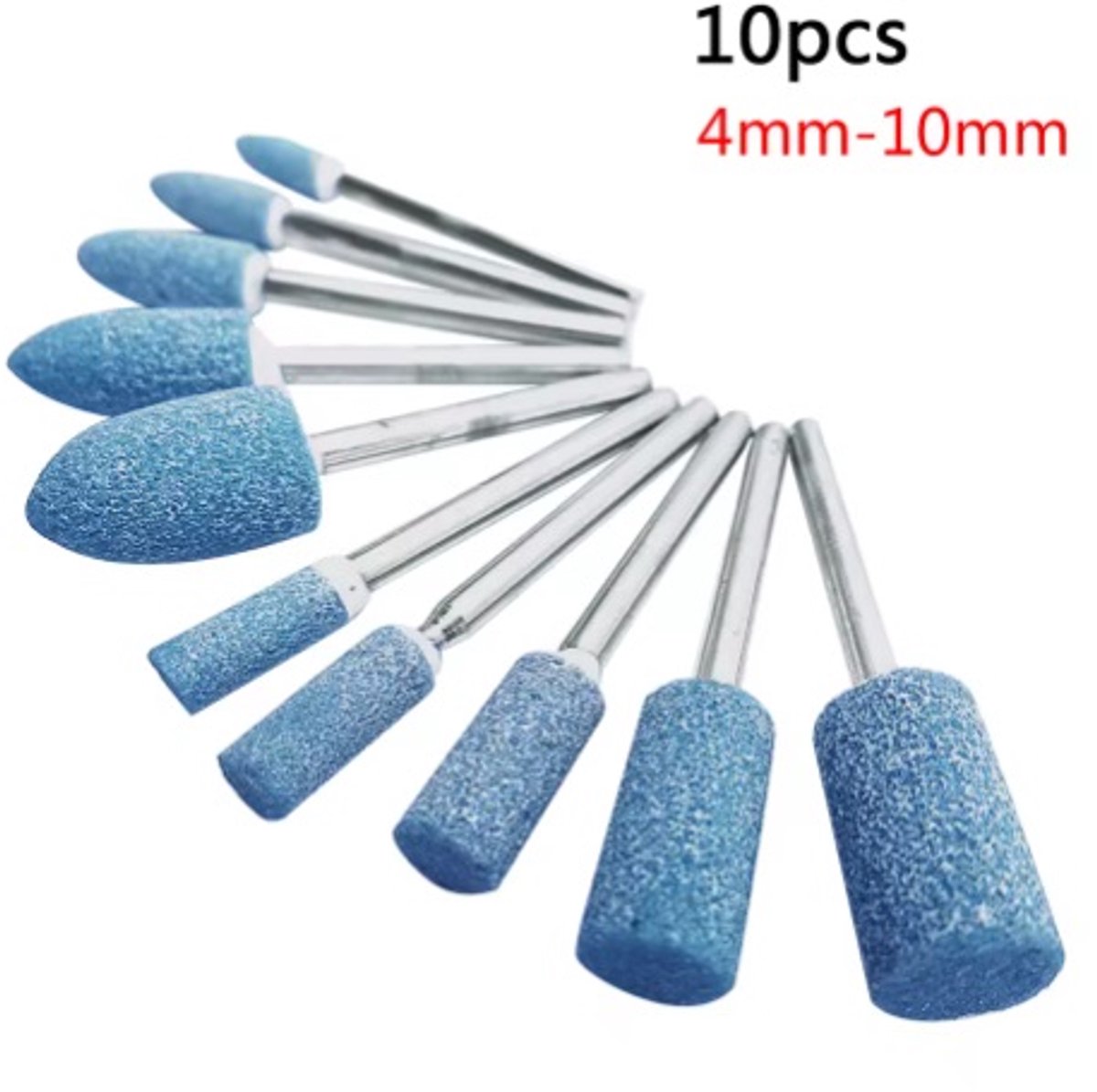 Kronwald® 10x Polijstkop voor dremel en multitool – schurende slijpsteen accessoires – 3mm Schacht – Blauwe Aluminium Oxide Wielen – Geschikt voor Metaal, Hout en Jade