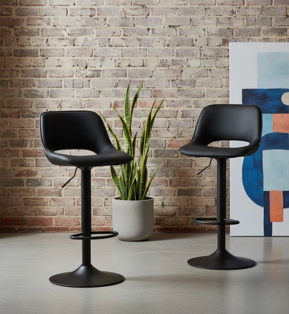 Design Barkrukken Set van 2 - Hoogteverstelbaar - 360° Draaibaar - Zwart - Novihome