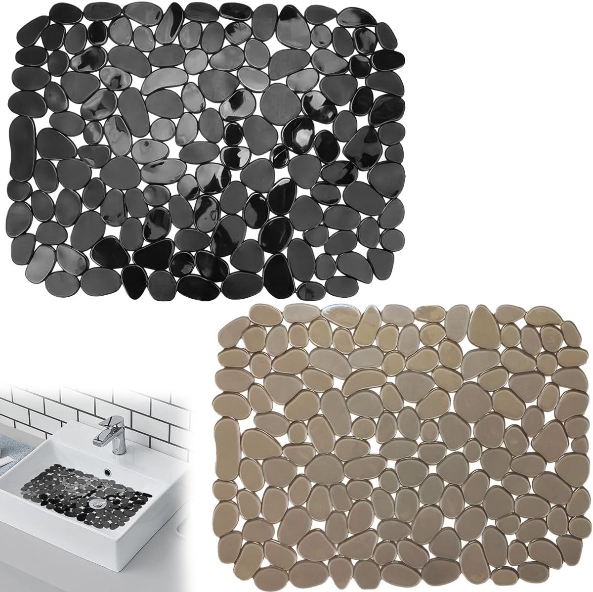 Gootsteeninzetstukken 40x30cm PVC Spoelbakmat, Snijdbare Keukenmat en Badkamerbescherming, Kiezelvormige Spoelbakbescherming voor Optimale Hygiëne en Onderhoud