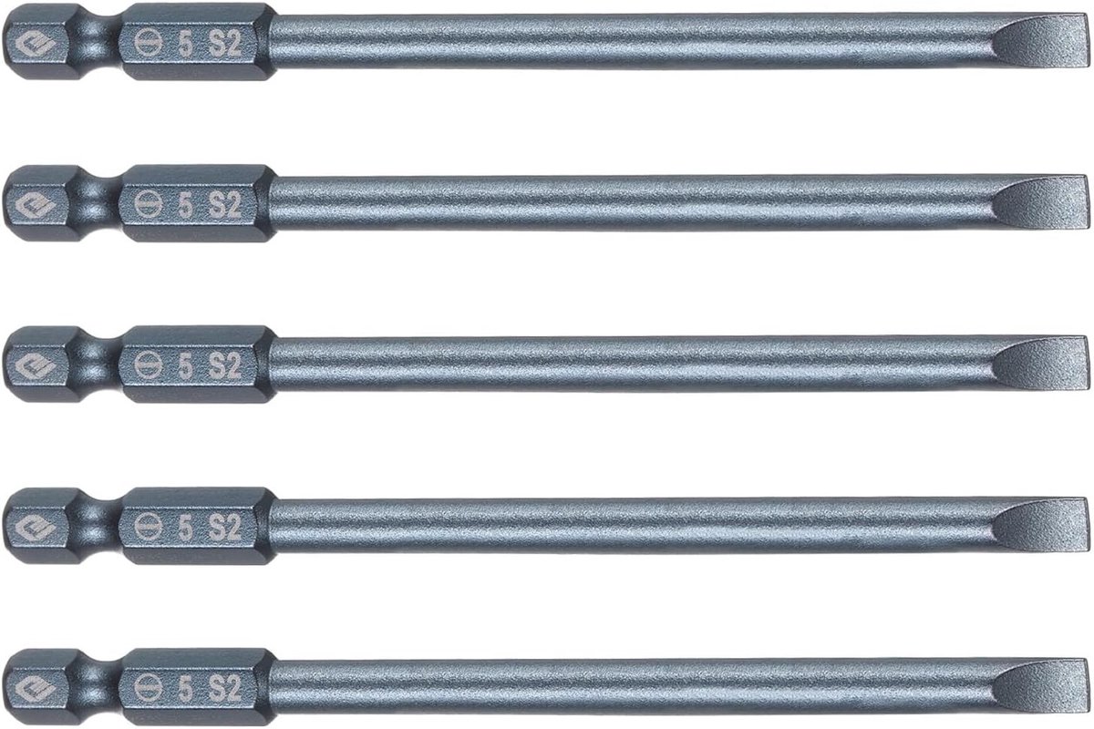5 STKS Magnetische Slotted Schroevendraaier Bits 5mm S2 Staal Platte Kop voor 1/4" Hex Schacht en 100mm Lengte voor Precisie Schroeven en Boren