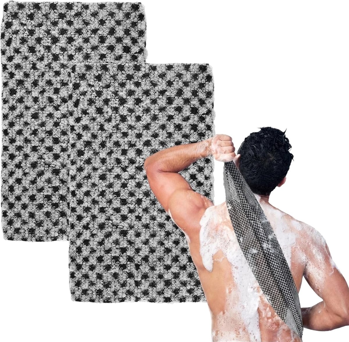 Exfoliërende Douchehanddoek 100 x 23 cm - Set van 2, Antibacterieel en Extra Lang voor Effectieve Lichaamsreiniging en Peeling