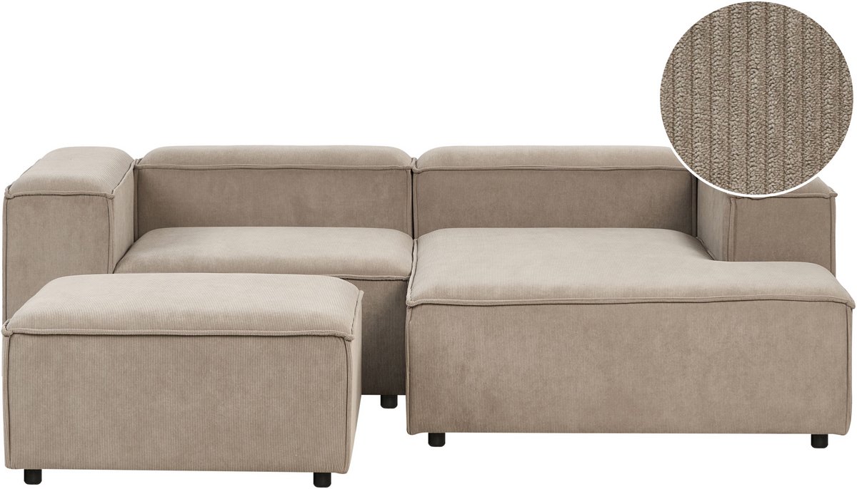 Beliani ARDAL - Hoekbank met ottomaan - Lichtbruin - Linkszijdig - Corduroy