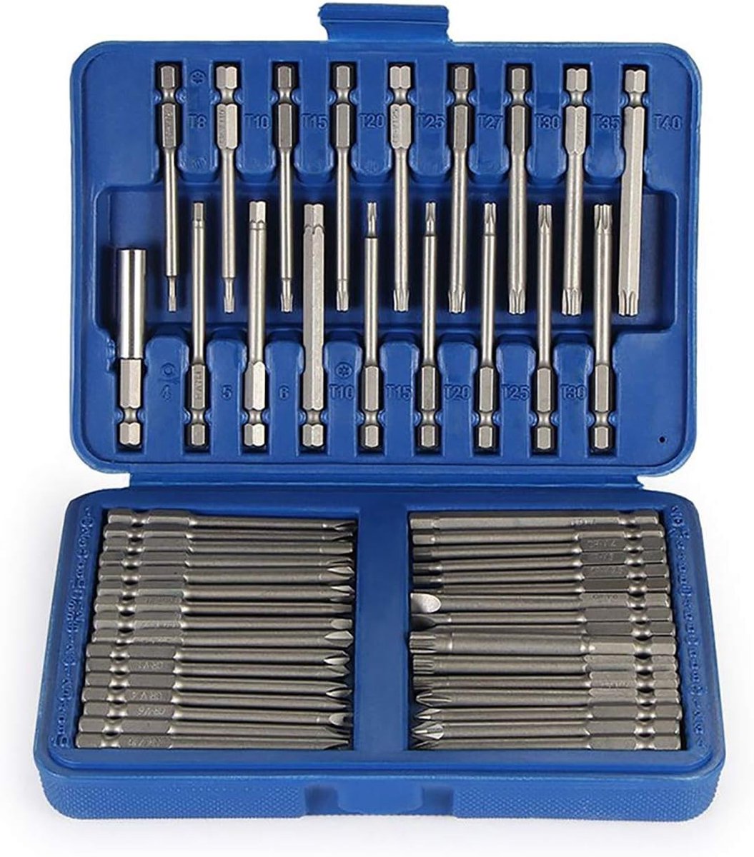 50-delige Schroevendraaier Bit Set met Magnetische 75mm Bits en 1/4 Inch Hex Shank, Inclusief Torx, PH, PZ en Platte Bits voor Reparaties en Kluswerk