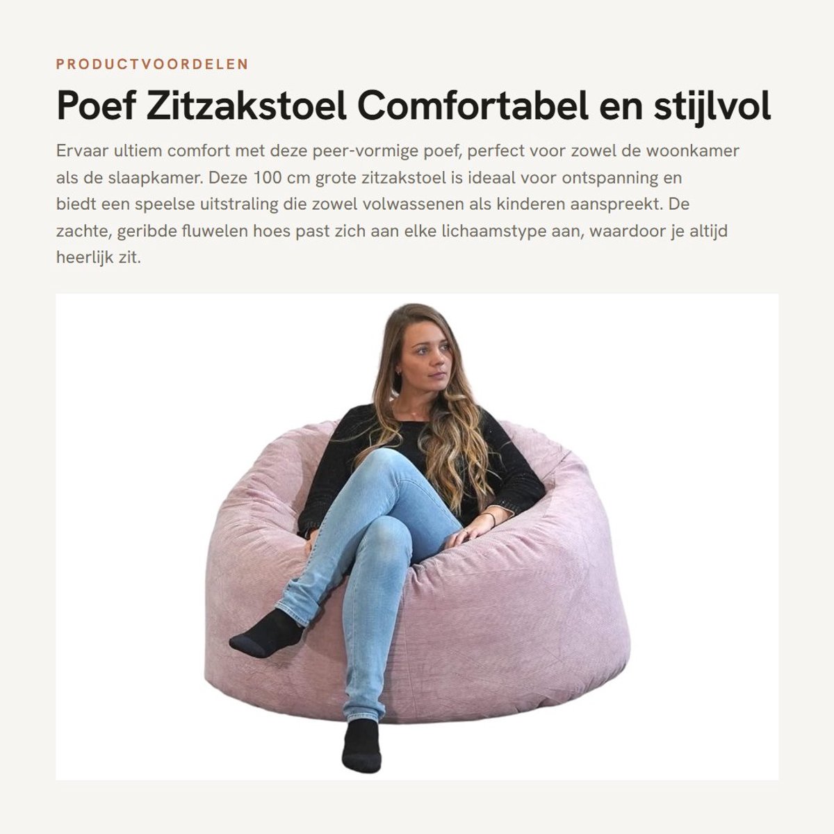 Dailygoods- Poef 100 cm - Comfortabele Corduroy Poef - Geschikt voor Binnen/Buiten - Zachte Hoes - Duurzaam - Gewicht 15 kg - Zitzak