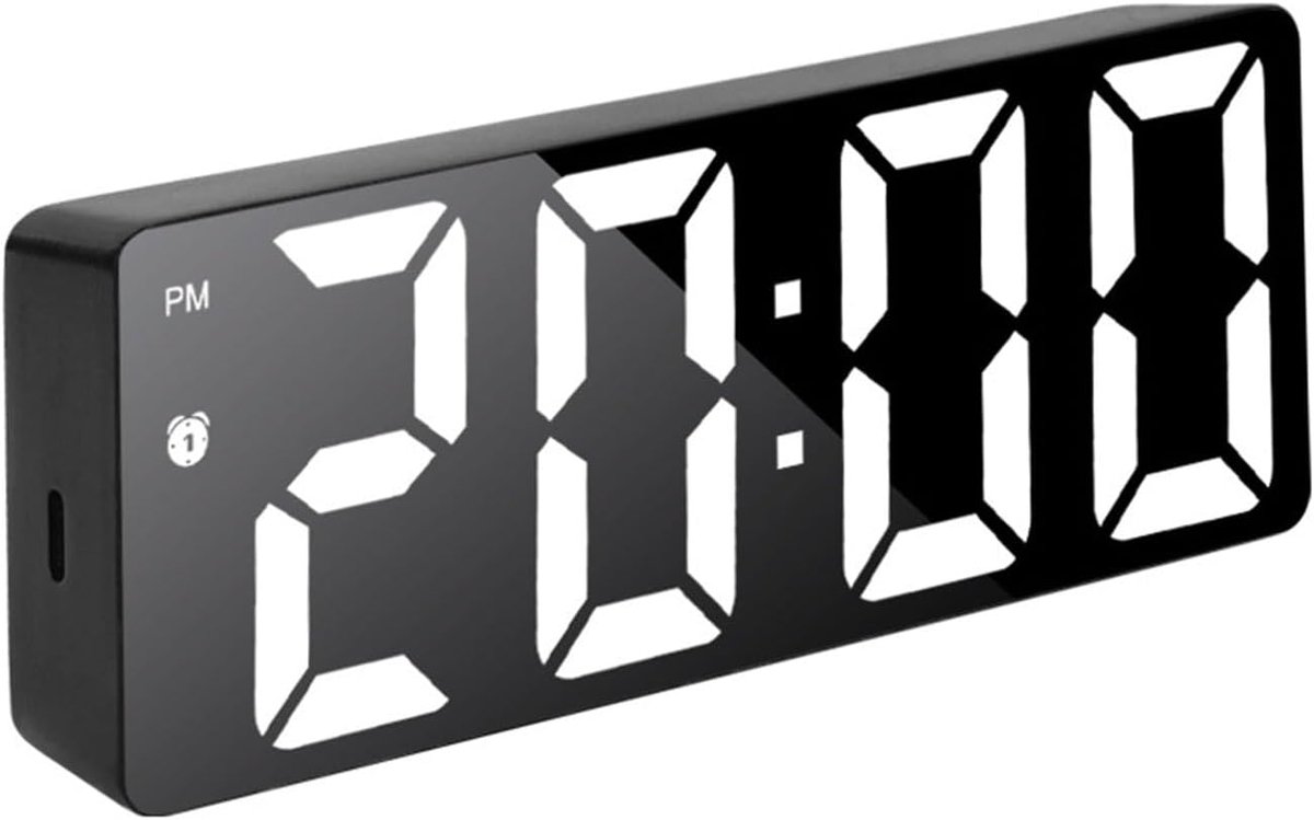 VHV - Digitale Wekker met Spiegel LED Display - 3 Alarmen, Temperatuur en Snooze - Dimbaar met Type-C - Zwart