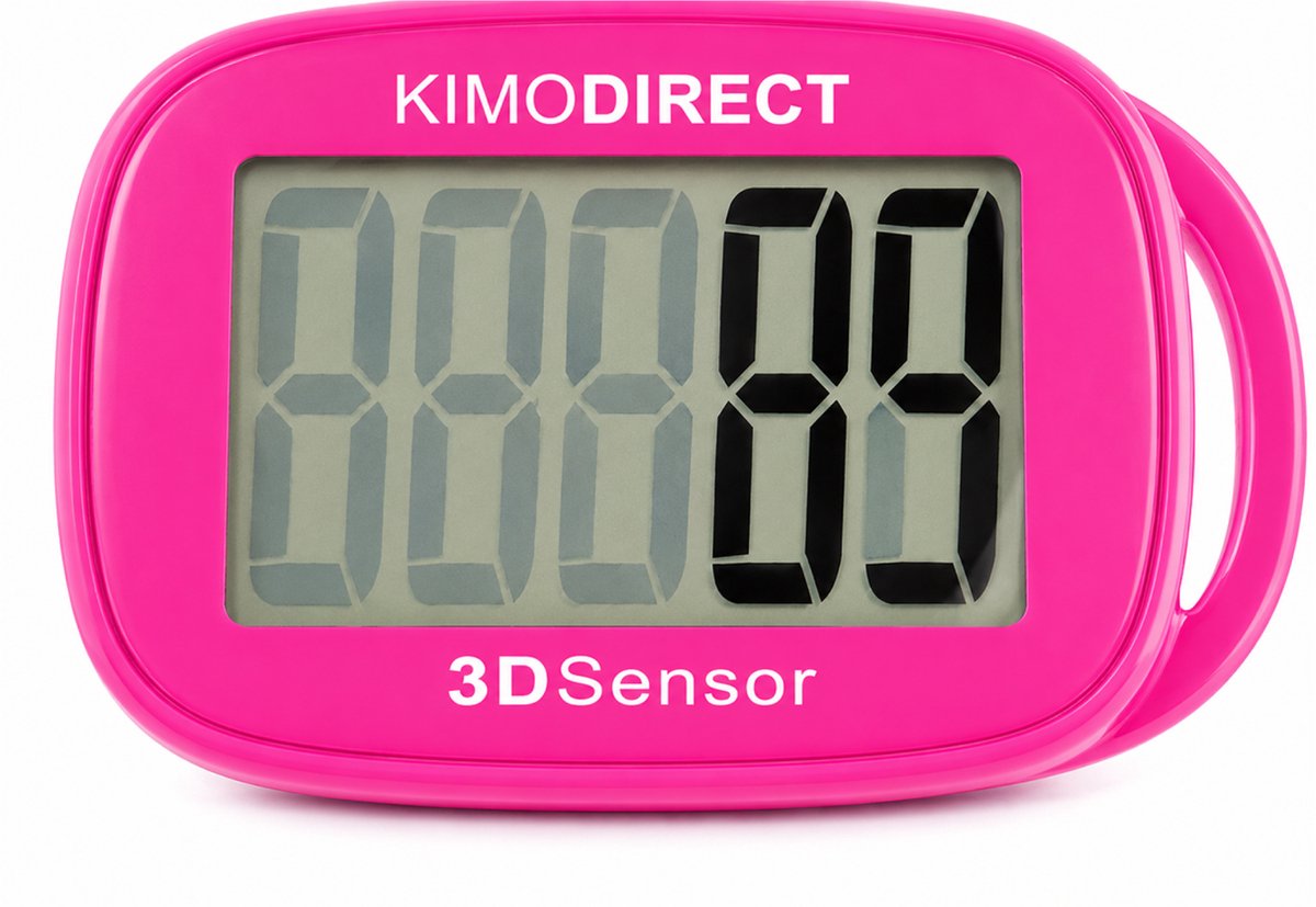 KIMO DIRECT Stappenteller met Clip en Draagkoord - Stappen Tellen - Activity Tracker - 3D Sensor - Groot Scherm - Roze