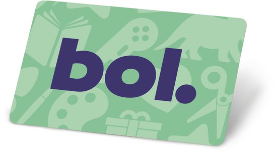 Lichtgroene bol.com cadeaukaart met diverse kindericoontjes zoals een boek, knopen, dinosaurus en cadeau.