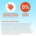 Zeeschildpad icoon, tekst: Ter bescherming van koraalriffen. 0% zonder parfum.