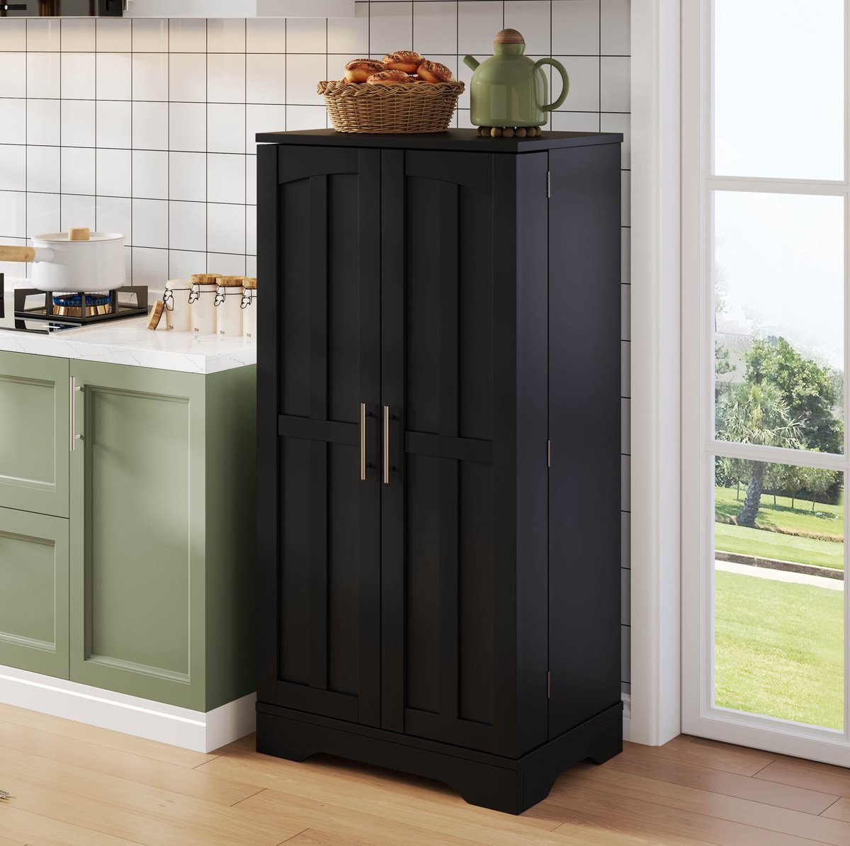 COVREO Keukenkast 120 x 60 x 40 cm - 2 deuren, verstelbare plank, LED-sensorlicht, zwart