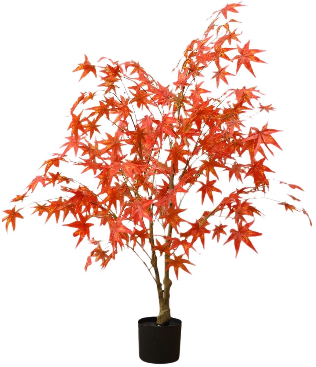 Kunst Esdoorn Boom - 120 cm Herfstboom met Rode Bladeren in Pot, Realistisch design - 150 cm