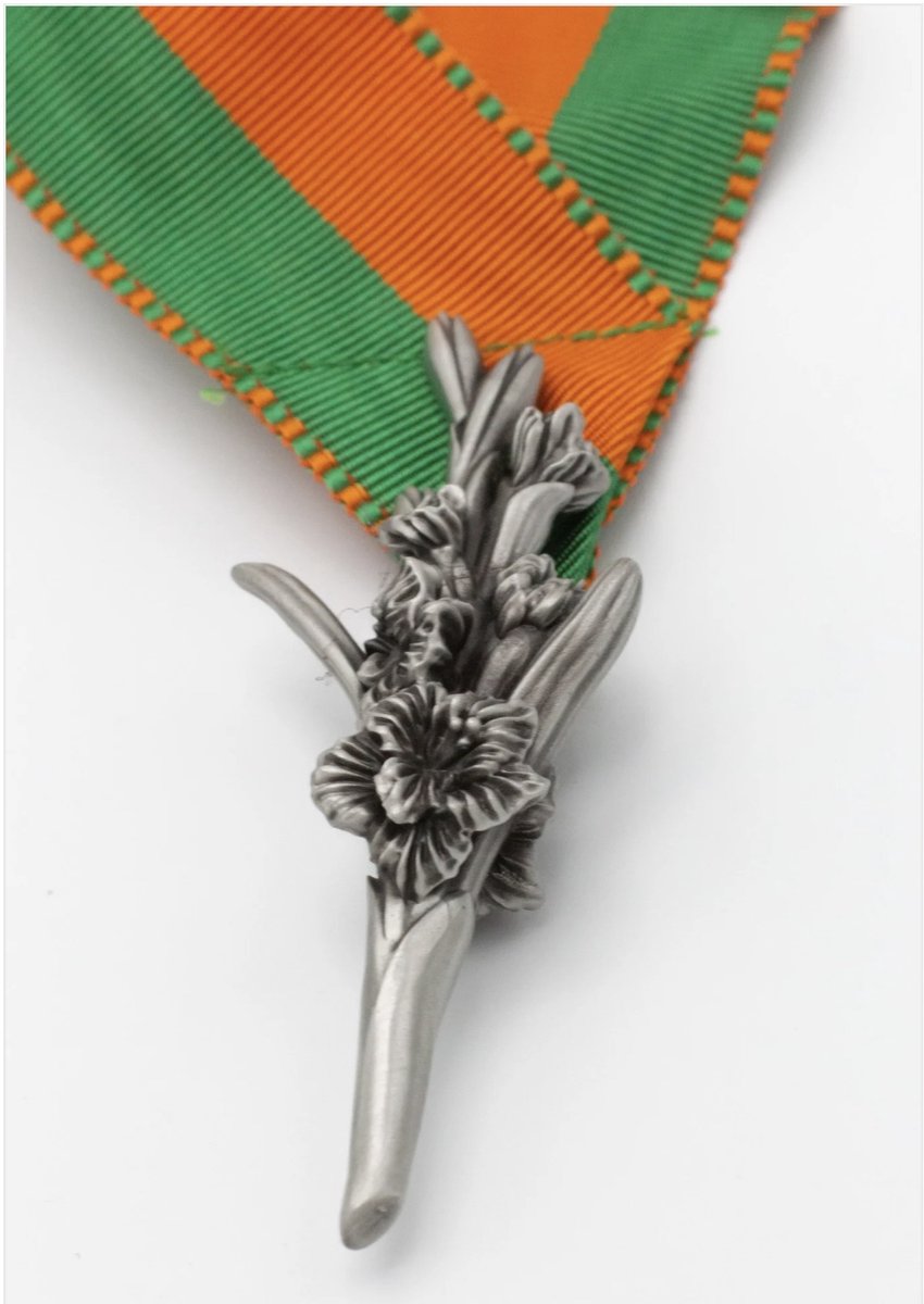 Medaille 4Daagse Nijmegen - gladiool tin - Vierdaagse - groen oranje lint