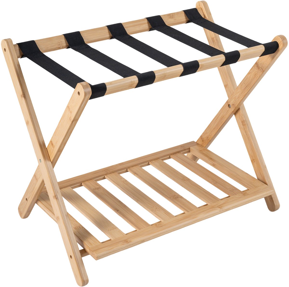 COSTWAY Bagagerek van bamboe, inklapbare kofferstandaard met opbergvak | Bagagedrager voor koffer, kofferplank, stabiele bagagestandaard voor logeerkamer, slaapkamer en hotels, 68 x 43 x 57 cm