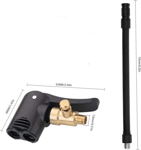 Auto Ventiel Adapter - 2stuks - Autopomp - Ventiel verlengstuk - Geschikt voor campers, auto's, fietsen, aanhangers en transportvoertuigen - 16 cm - met Luchtslang — afbeelding 2