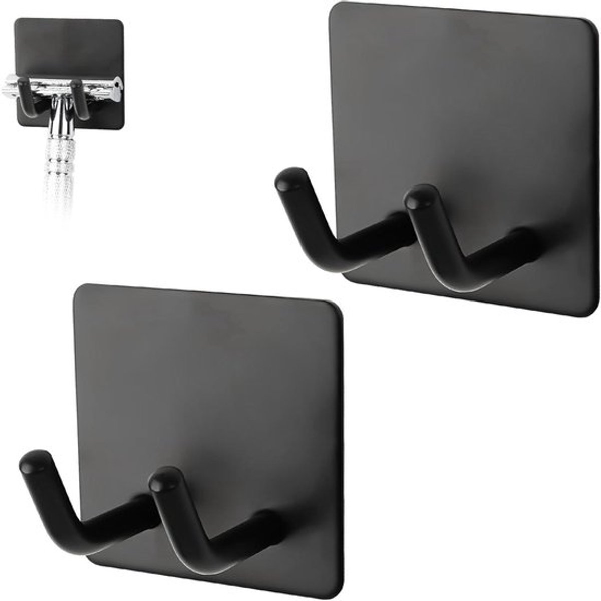 Scheermeshouder - Wandmontage - Roestvrijstaal - Scheerhaken - Zelfklevend - 2 stuks - Douche - Venus Platinum, Fusion 5 Proshield, Mach 3 Classic - Zwart