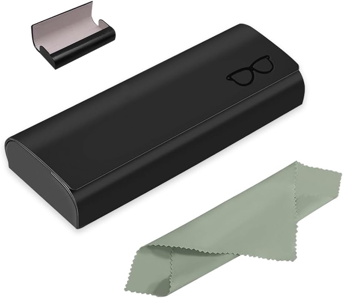 Hard Shell Glasses Case, Portable Glasses Case, Unisex PU Leather Sunglasses Storage Box with Cleaning Cloth - ShopVlot