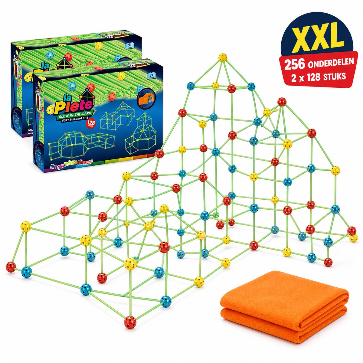 XXL Fort Bouwpakket Glow in the Dark – 256-delig – 2 x 128 Onderdelen – Constructiespeelgoed
