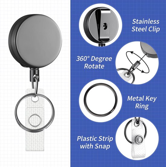 2-delige Uittrekbare Badgehouder - Stevige Doorzichtige Plastic Badge Reel met Metalen Constructie, Versterkte Nylon Koord, Horizontaal Gebruik, Ideaal voor Werk en Evenementen — afbeelding 5