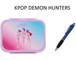 K-Pop Demon Hunters Brooddoos - KPop lunchbox. 21x4,50x16 cm - MET STYLUS PEN - Broodtrommel met 3 Vakken - BPA-vrije Lunchbox voor School - Paars (1410 ml)