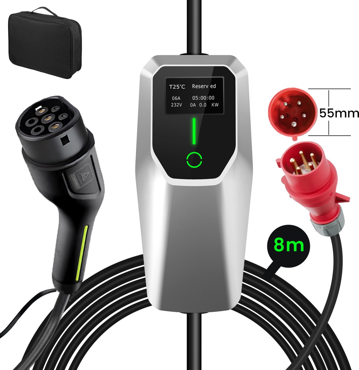 Cestovet Mobiele Thuislader - 8m Kabel - 11KW (6A-16A, 3 Fase) - Mobiele Lader met CEE aansluiting - Mobiele Thuislader Type 2