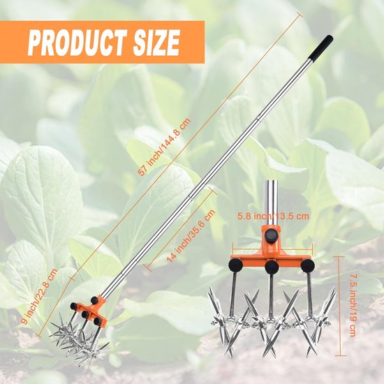 SnelShoppen - Rotating garden cultivator met verstelbare roestvrijstalen stelen, 145 cm voor grondbewerking, brine mengen en herzaaiing van Snelshoppen — afbeelding 5