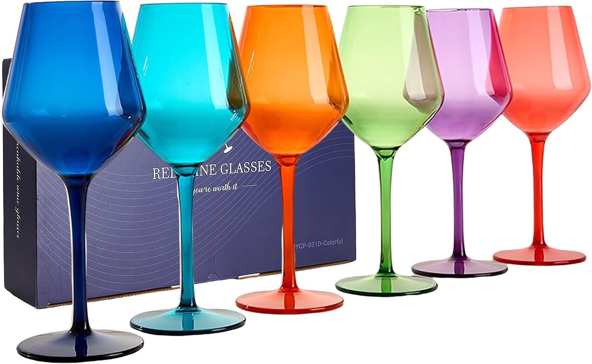 SnelShoppen - Unbreakable Kleurige Wijn Glazen - 440 ml Tritan Kunststof Drinkglazen voor Feest, Camping, Tuin, 6 Stuks