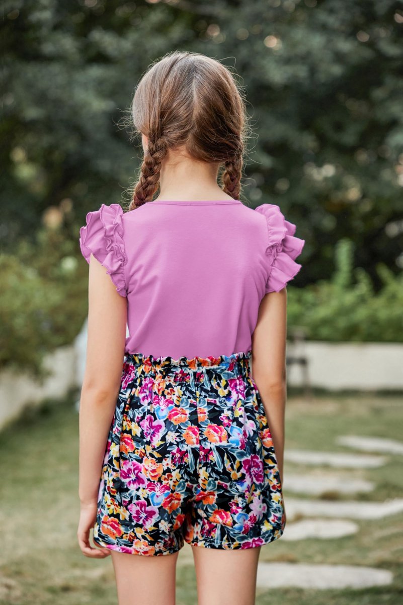 SnelShoppen - Meisjeskleding set Zomer T-shirts met Shorts Outfit voor Kinderen, Katoen Mouwloze Kleding Set Casual Mode, Tweedelige Effen Kleur Meisj