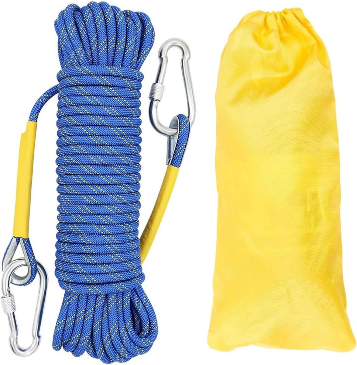 Dynamisch 10 mm Statistisch Klimtouw van 40 m voor Outdoor Activiteiten, Brandweer, Parachutespringen en Bergbeklimmen met 2 Stalen Haken en Gevlochten Nylon