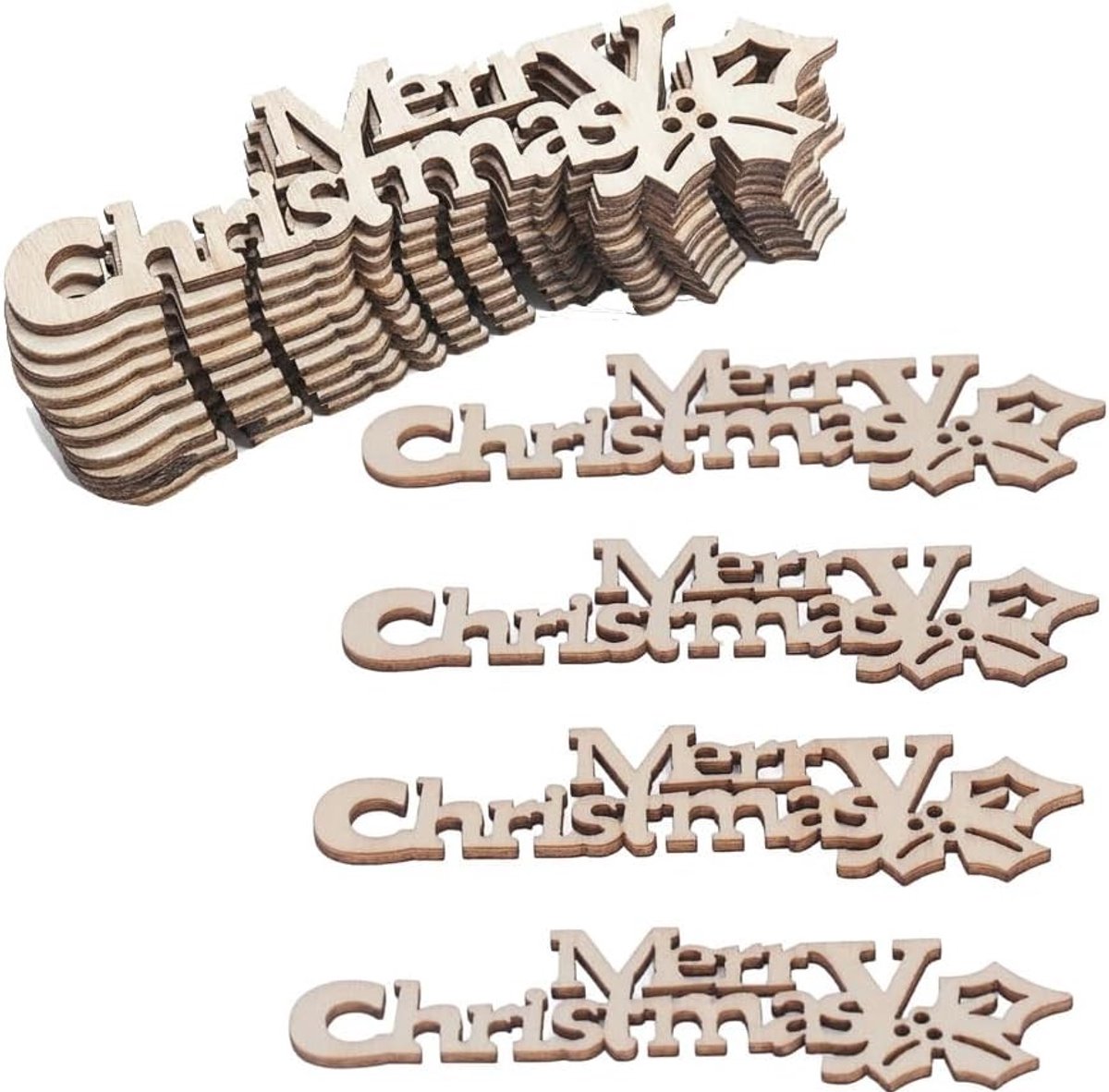 40 Stuks Houten Schijven voor Kerstmis - DIY Hanger Ornamenten, Onbehandelde Decoraties voor Raam, Deur en Kerstboom Feestversiering