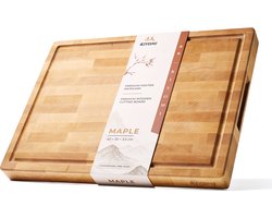 Kiyomi Houten Snijplank van Esdoornhout (Maple) – Professioneel Hakblok van Kopshout (End Grain) met Sapgeul, Handgrepen & Anti-slip – 40 x 30 x 3,5 cm