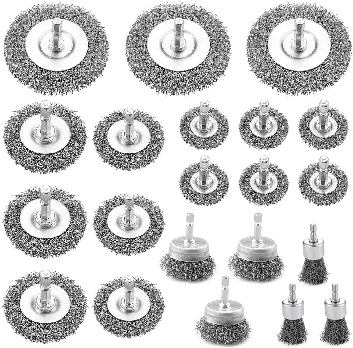 21 Pieces Wire Brushes, Drill Bit Set, 6 mm Wire Brush, Cordless Screwdriver, Steel Brushes, Wire Brush Set with Hex - ShopVlot