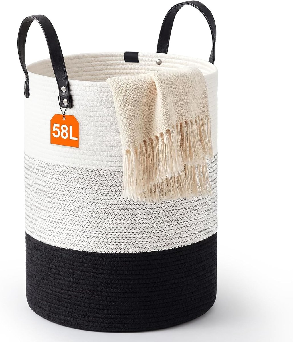 Grote Woven Opbergmand voor Wasgoed | Duurzame en Stijlvolle Mand met Handvatten voor Kinderkamer en Thuisgebruik, Ideaal voor Vuilwas en Organisatie