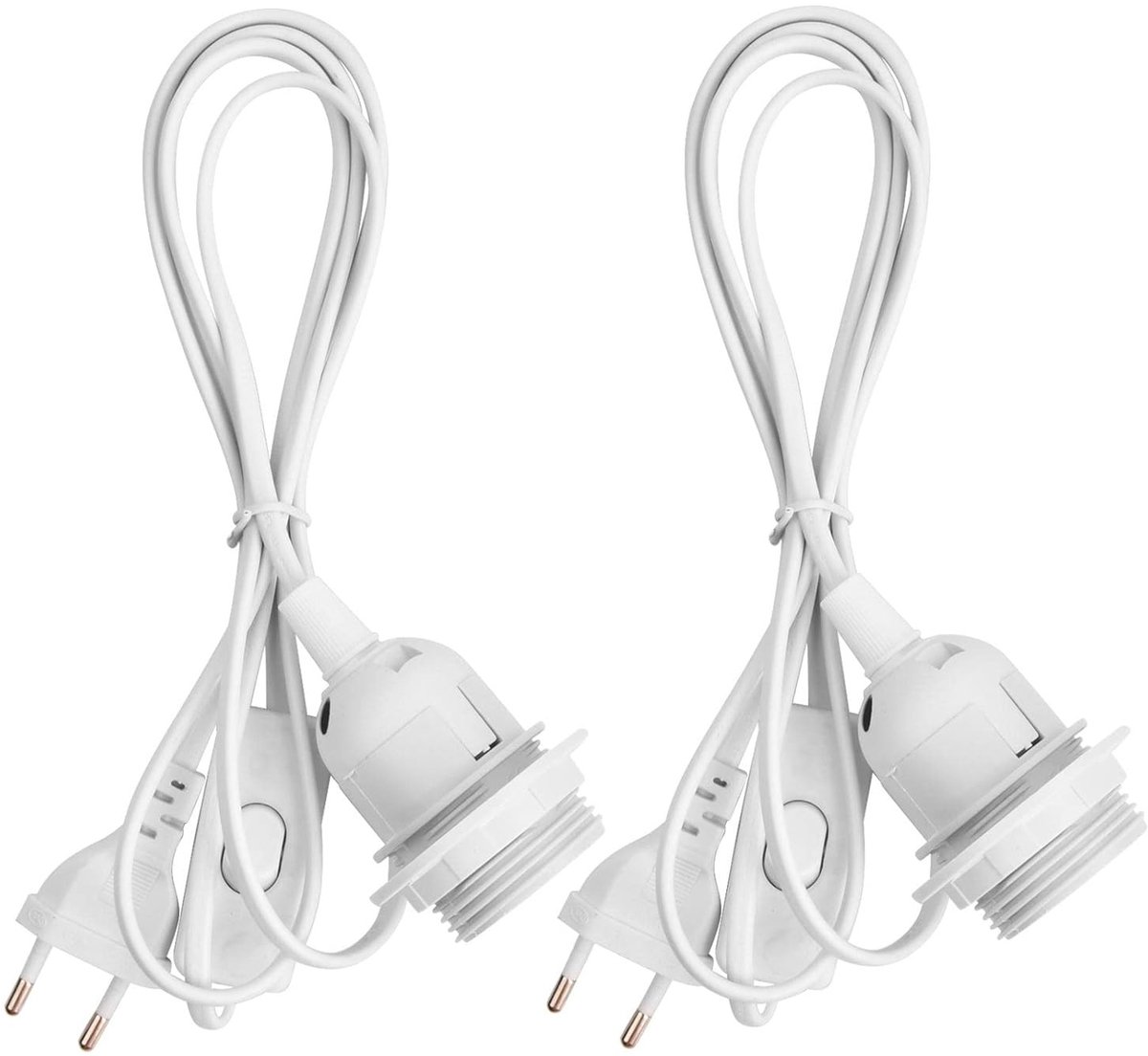 Set van 2 E27 Lampenhouders met Schakelaar en 1,8 m Voedingskabel voor Hanglampen, Geschikt voor DIY Lampen en Verlichting