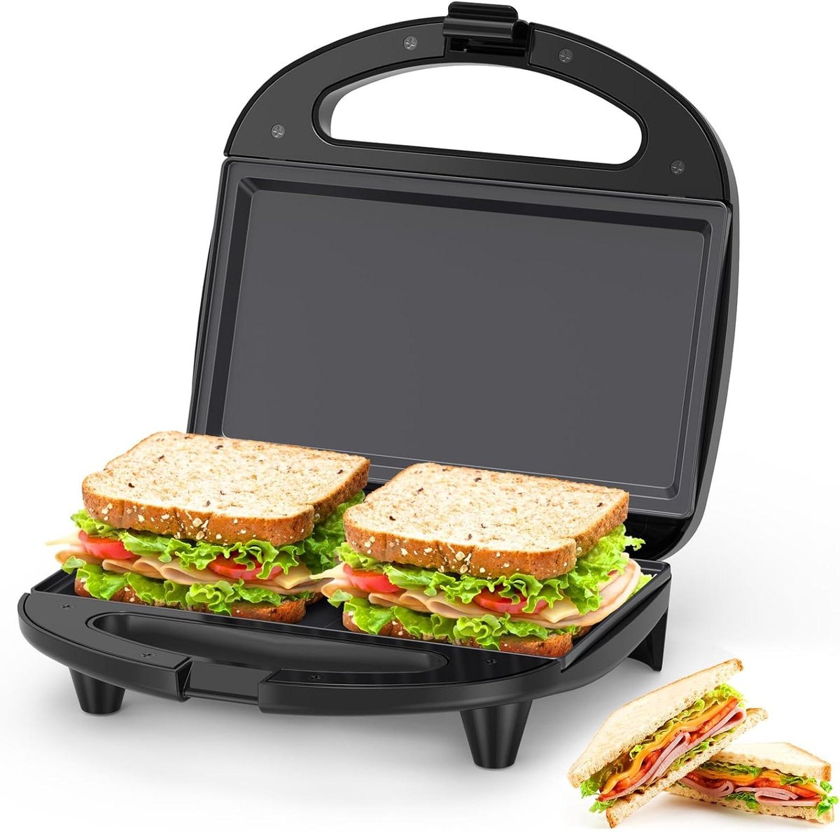 Sandwichmaker Tosti Apparaat Ontbijt Maken Platte Platen 2 Slices Zwart