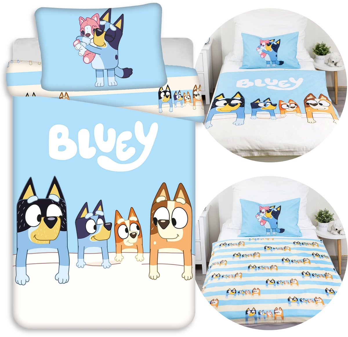 Bluey DUBBELZIJDIG, katoenen kinderbeddengoed met rits, 100% KATOEN 100x135cm+40x60cm OEKO-TEX