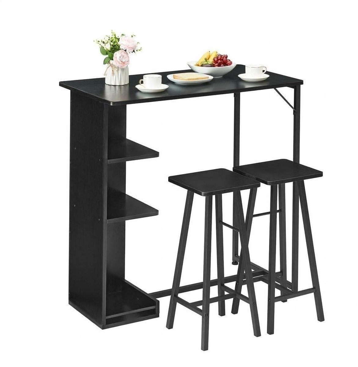 3-delige eetset op aanrichthoogte voor 2 personen – pub bartafel met 2 krukken, drielaagse opbergplanken, ruimtebesparend voor ontbijthoeken en keukens in kleine appartementen