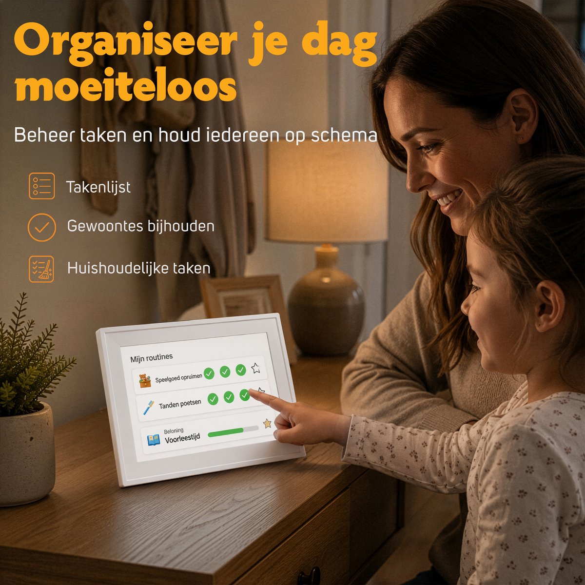 Pora&Co Digitale Fotolijst met WIFI en Takenlijst - 10,1'' Touchscreen Gezinsplanner, Maaltijdplanner, Afsprakenplanner, FotoCube App, Weekplanner, Maandplanner Digitale Kalender - Zonder Abonnement thumbnail 3