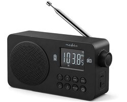 Nedis FM-Radio - Draagbaar Model - FM - Accu gevoed / USB Gevoed - Digitaal - 2 W - Schermdiagonaal: 1.77 " - Zwart-Wit Scherm - Bluetooth - Koptelefoonoutput - Zwart