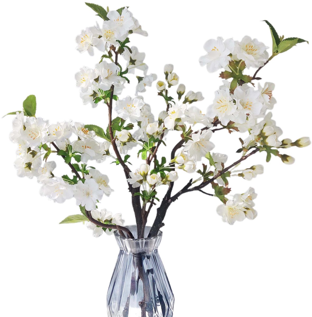 3 x Kunstmatige Kersenbloesem Takken, Decoratie, 46 cm, Witte Kunstbloemen, Lente Kersenbloesem Takken, Kunstbloemen, Kersentakken, Magnolia Tak, Zijden Bloemen, Lente - Wit