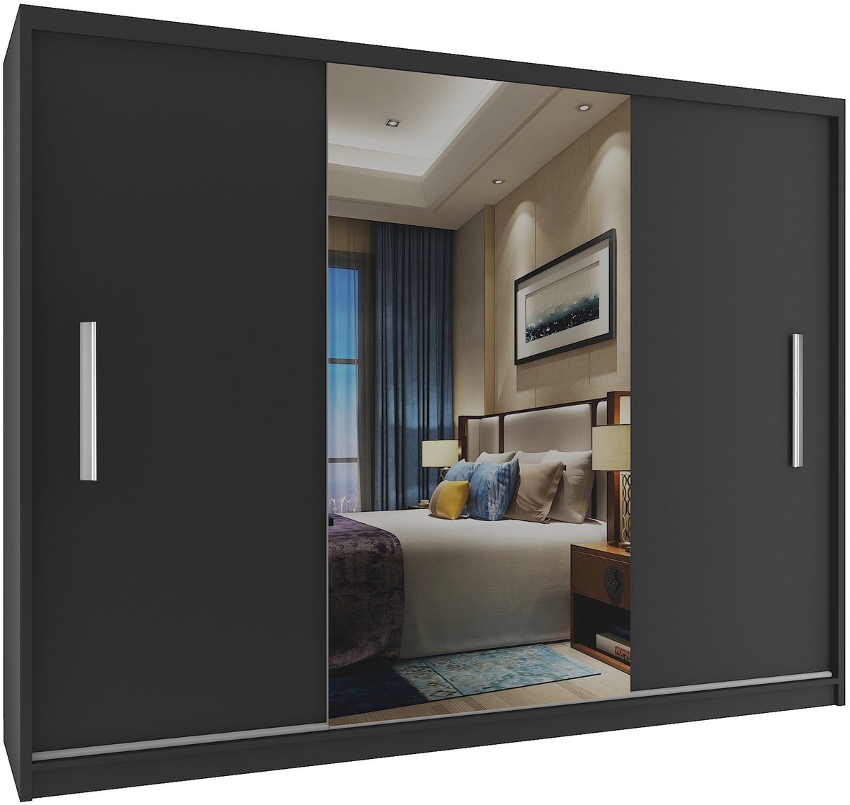 BELINI Verona ME Schuifdeurkast 232 cm Zwart Mat - Kledingkast met Spiegel - Comfort Line Slaapkamerkast