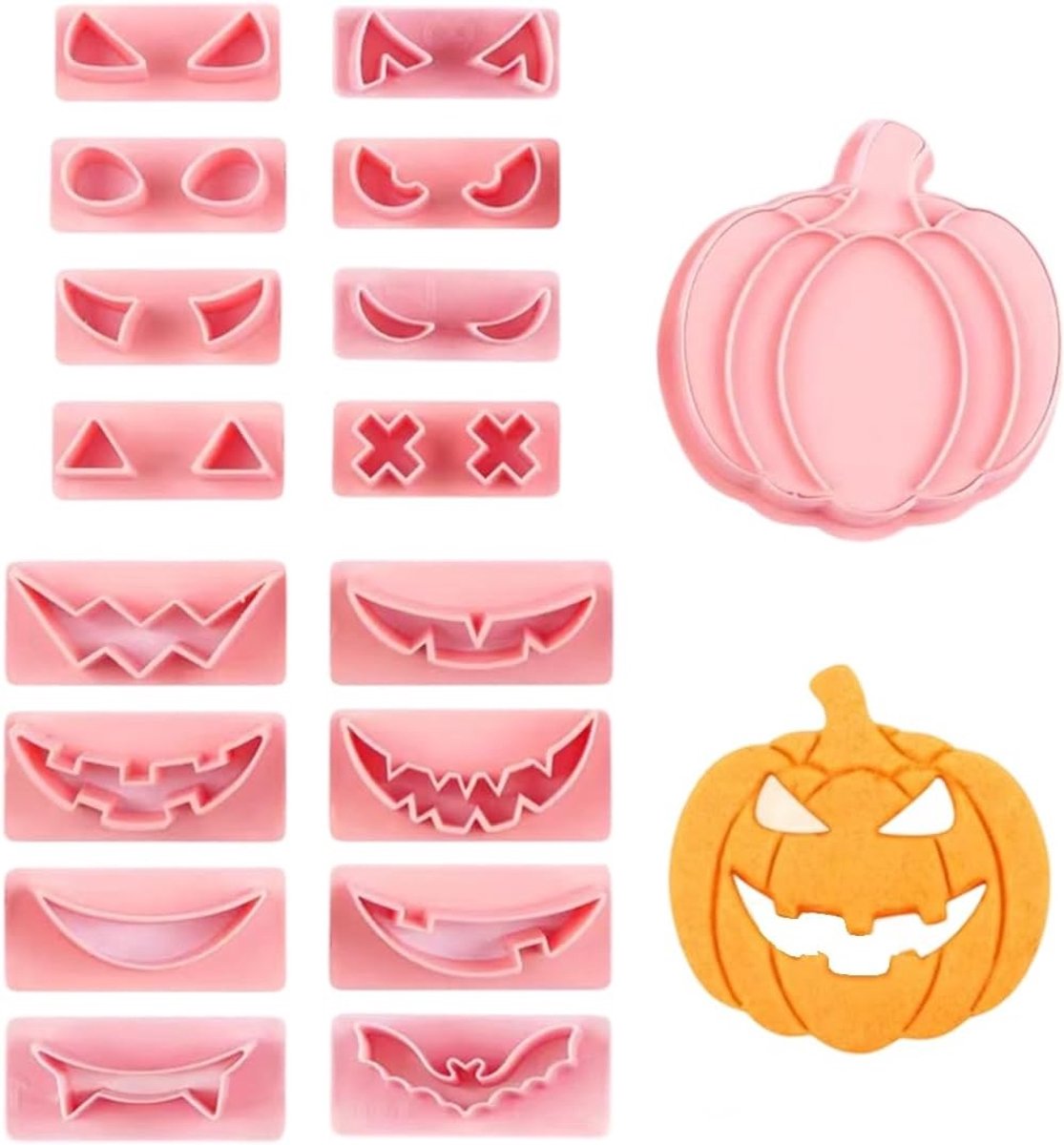Set van 17 voedselveilige siliconen uitsteekvormen voor Halloween - pompoen, spook en vleermuis voor koekjes, decoraties en feestelijke bakaccessoires