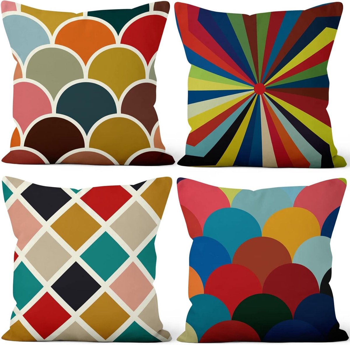 Set van 4 Kussenhoezen met Kleurrijke Geometrische Patronen voor Sofa, Slaapkamer en Auto - Zacht en Pluche 16"x16" Decoratie