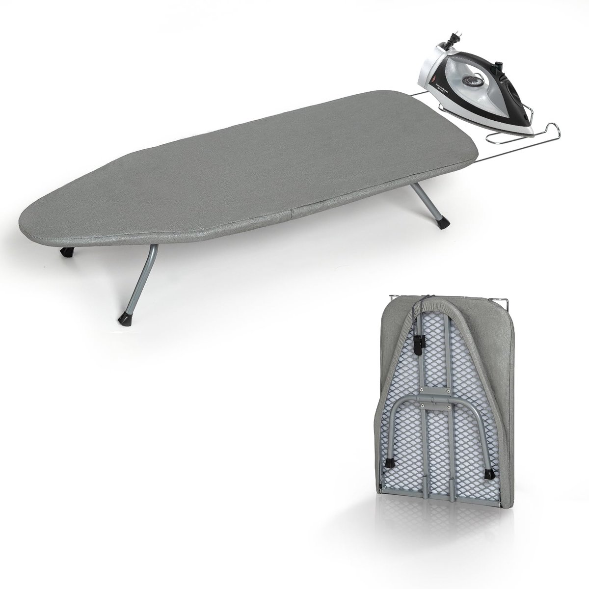 SnelShoppen - Metalen Opvouwbare Mini Strijkplank voor Tafel - Draagbaar met IJzeren Steun en Hittebestendige Katoenen Hoes - Ideaal voor Kleine Ruimt